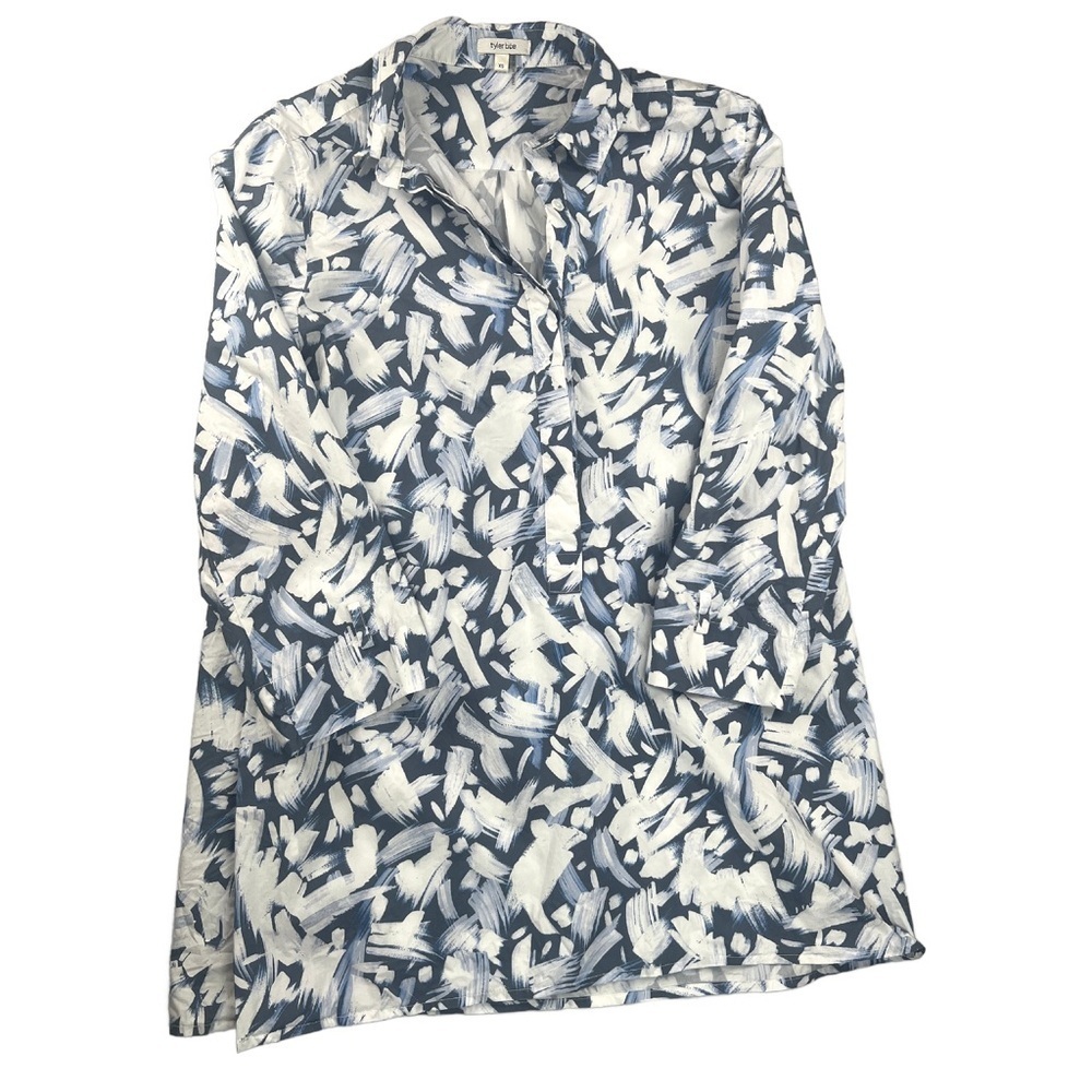 Tyler Boe Women’s Blue & White Split Side Costal Lightweight Tunic In Size XS